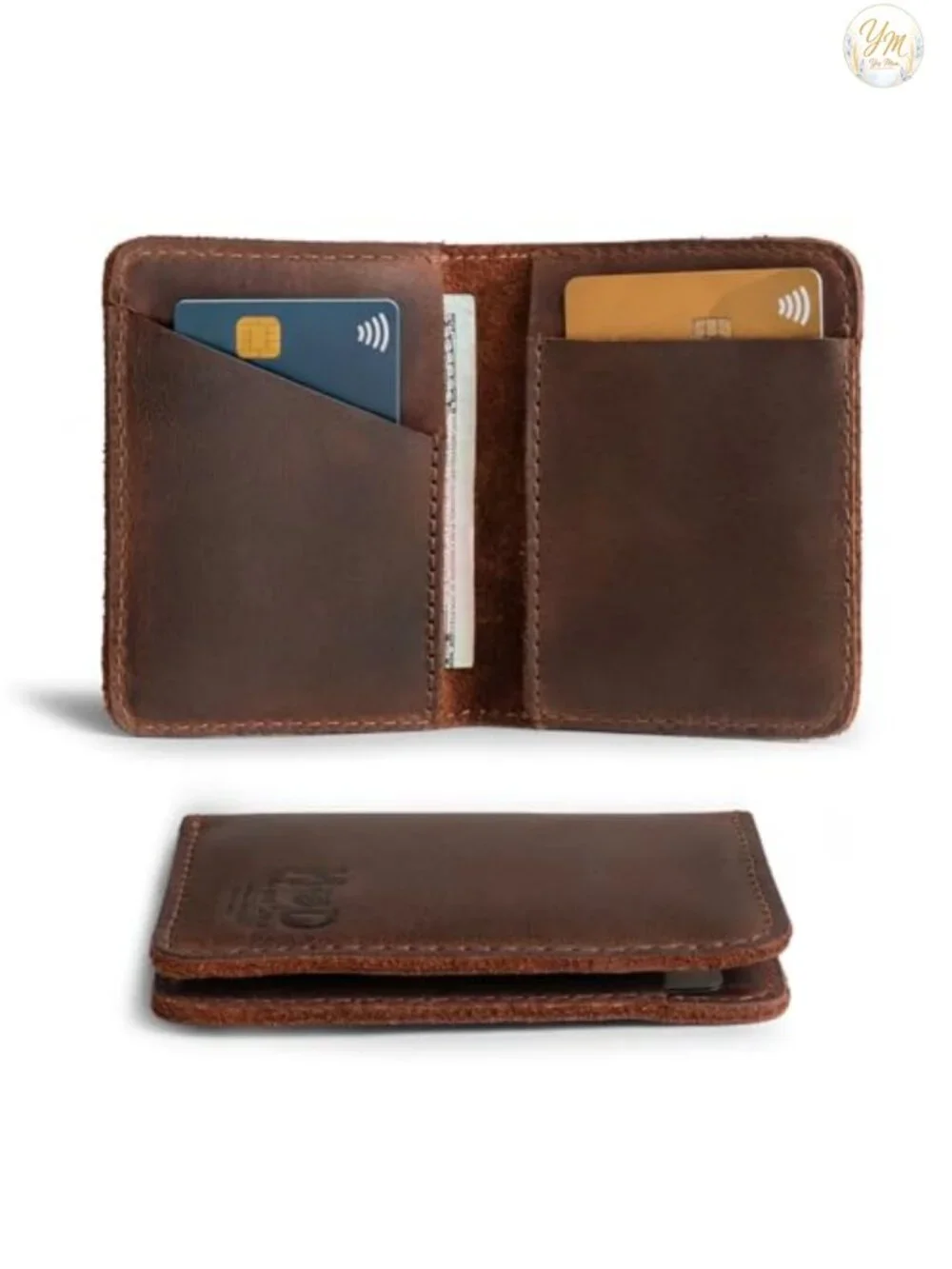 Full Grain Leather Bifold Wallet, Minimalist Front Pocket Slim Card Holder,